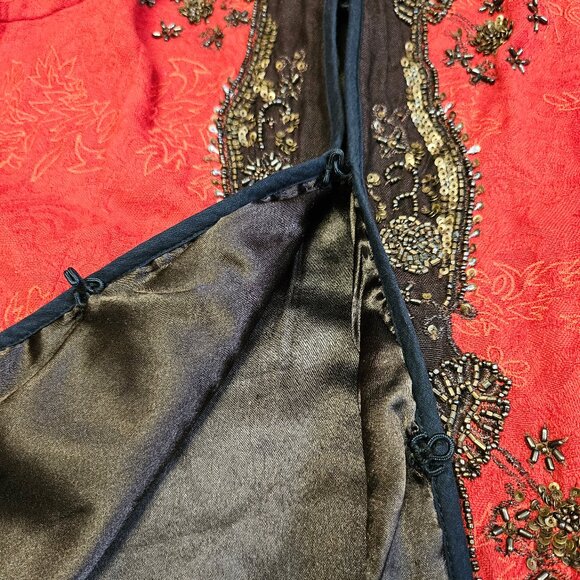 Chico's Women's Berry Red Heritage Beaded Coji Jacket Beaded Trim Size 2 - Picture 7 of 11